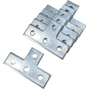 4 Hole T Shaped Connector Flat Plate Fitting Bracket Brace Fit for 1/2" Bolt in 1-5/8" Strut Channel, 6 Pack