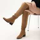 Shoe'N Tale Women's Over The Knee Thigh High Boots Chunky Block Heel Pointed Toe Slouchy Side Zipper Fall Weather Winter Boots (Brown)