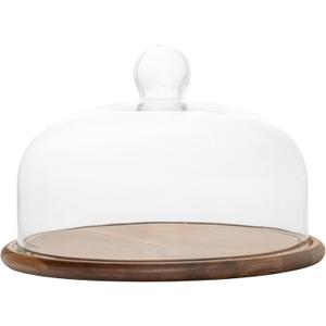 Perco 11" Wood Cake Stand with Glass Dome Lid  Rustic Cake Plate with Cover for Dessert Display, Birthday, Wedding, Kitchen Party, Baking Gift, Charcuterie or Cheese Board Use