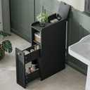 ChooChoo Slim Bathroom Storage Cabinet, Narrow Small Bathroom Organizer with Slide Out Drawer Storage, Toilet Paper Holder, for Small Spaces, Black, 15.74"D x 7.48"W x 28.35"H