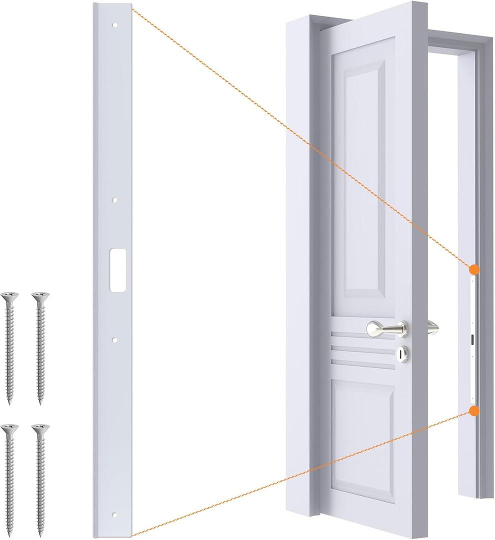 24" Interior Door Jamb Repair Kit for Interior DoorsExtended Door Strike Plate Reinforcement Plate for Interior Door Deadbolt, Fit Any Interior Door Jamb Door Frame (White)
