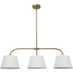 Pathson 3 Lights Brass Pendant Light with Fabric Lampshades, Rustic Cloth Pendant Lighting Lamp E26 Bulb Base, Flush Mounted Ceiling Chandeliers for Dining Room Kitchen Island Living Room