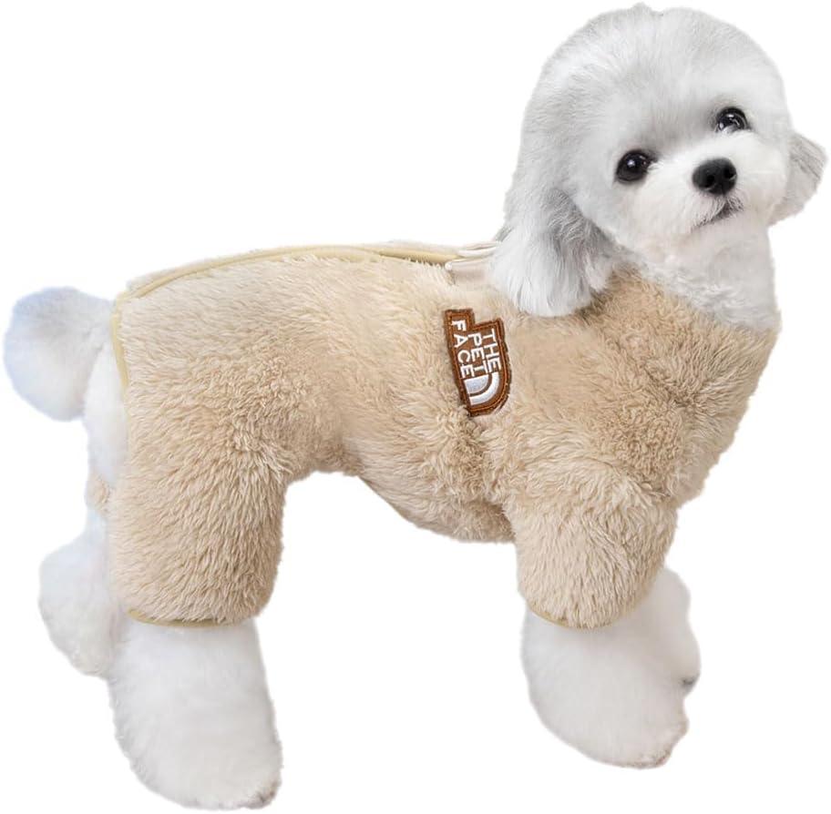 Tangpan Dog Fuzzy Velvet Pajamas, Plush Onesie Soft Dog Winter Clothes for Small Dogs, Pet Puppy Jumpsuit, Doggy Apparel Brown Medium