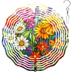 3D Flower Wind Spinner 10 Inch Garden Wind Spinners with Flower Designs for Yard Stainless Steel Flower Spinner with Unique Visual Effect Hanging Flower Wind Sculptures Garden Decor Gift (Colorful Flower)