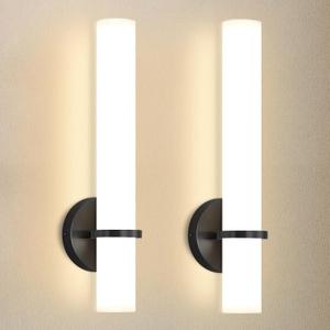 16W LED Dimming Wall Sconces 2 Packs, 3000K Warm Lights Dimmable, White Lampshade Bathroom Vanity Lighting Wall Light Fixtures for Bedroom Dining Living Hallway, Black (set of 2)