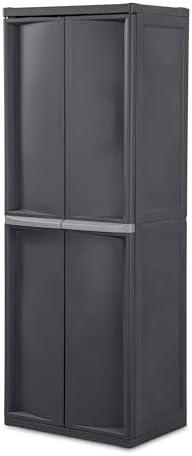 Sterilite 4 Shelf Cabinet, Lockable Utility Storage, Gray, 2-Pack | Adjustable Shelves - Plastic Shelving Unit for Organizing Garage, Pantry, Basement, Laundry Room or Mudroom