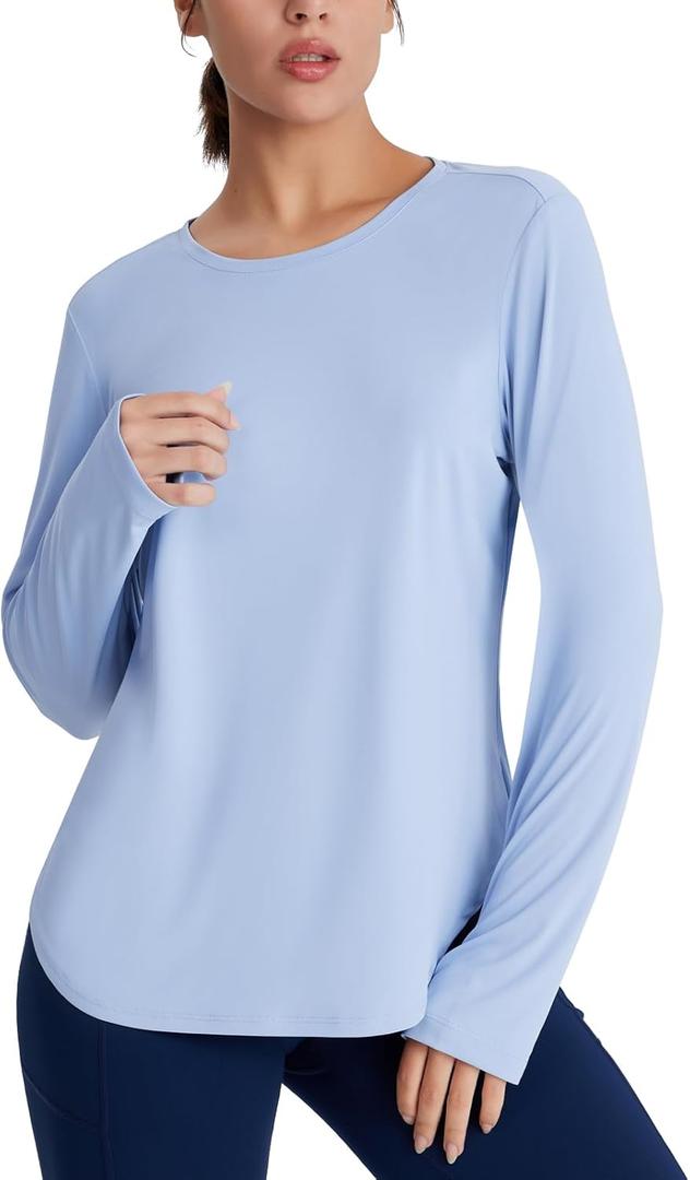 Women's Rash Guard Long Sleeve UV Sun Protection Shirts with Thin Hoodie UPF 50+ Lightweight SPF Tops for Hiking (Blue, S)