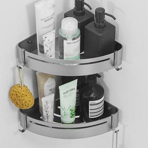 Corner Shower Caddy Gray Bathroom Shelf Corner Storage Rack, Screw Free Installation Wall Mount Basket Toilet Shower Double Layer Shampoo Holder Shower Organizer 
