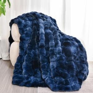 H&D Throw Blanket for Couch,Faux Fur,Fluffy Cozy Soft Plush Luxury Thick Fuzzy Fleece Blanket for Couch Bed Sofa Bedroom Living Room,Comfy Bubble Blanket (Mini Throw(40"x60"), Tie-dye-blue)