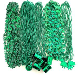 60 Pcs St Patrick's Day Shamrock Beads Necklaces Green Irish Day Parade Shot Glass Bead Necklaces Party Supplies