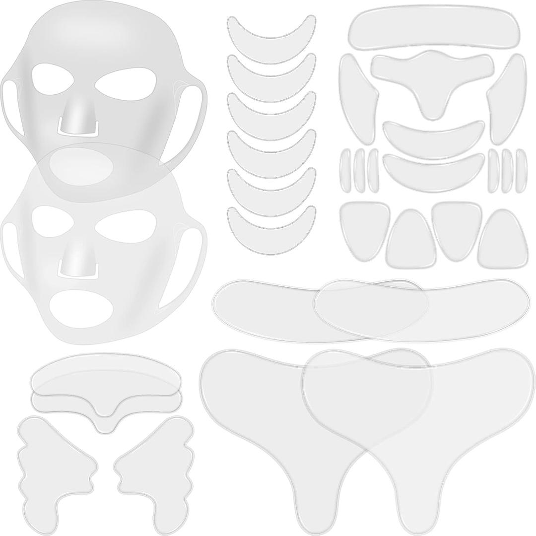 32 Pcs Facial Chest Neck Silicone Pad Reusable Face Forehead Patches Facial Sleeping Mask Cover for Smoothing Chest Neck Forehead Eye Mouth (Clear,Milk White)