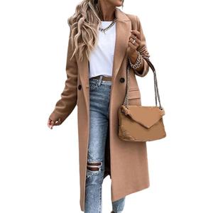 IDEALSANXUN Womens Long Wool Coats Fall Winter Notch Lapel Dressy Peacoat Jackets (Small, Camel)