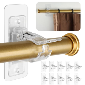 MUAKIOY No Drill Curtain Rod Brackets, (10 Pack) Adhesive Curtain Rod Holder Adjustable, Heavy Duty Stick on Curtain Hooks NO Nail NO Screw Hanging for Bedroom Kitchen Bathroom Livingroom