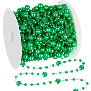 100 Feet Christmas Tree Decor, Green Christmas Tree Garland, Artificial Beads Strands Chain Xmas Tree Decorations for Home DIY Beads Strands Chain Fireplace Curtains Balcony Decor