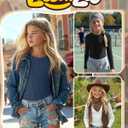 3 Pack Girls Long Sleeve Shirts Ribbed Knit Cotton Layering Tops Slim Fit Crewneck Casual Undershirts, 11-12 Years