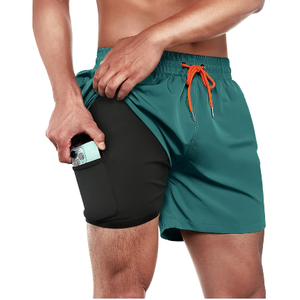 BRISIRA Mens Swim Trunks Swim Shorts Quick Dry 5 inch Inseam Beach Shorts with Compression Liner and Zipper Pocket, Blue, Size 32