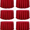 6-Pack Red Round Tablecloths, 132 Inches, Stain-Resistant Polyester for 6-8 Ft Round Tables - Washable Table Covers for Weddings, Banquets, Birthday Parties, Events