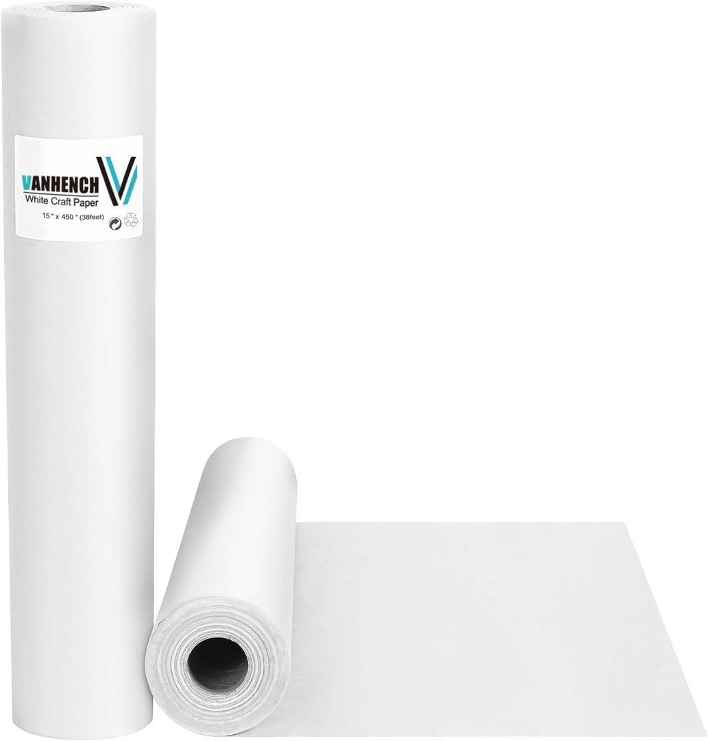 Vanhench White Wrapping Paper 15''×450'', Bulletin Board Poster Paper Roll, White Kraft Easel Sketch Paper for Painting Drawing for Kids, Christmas Gift Arts & Crafts Supplies