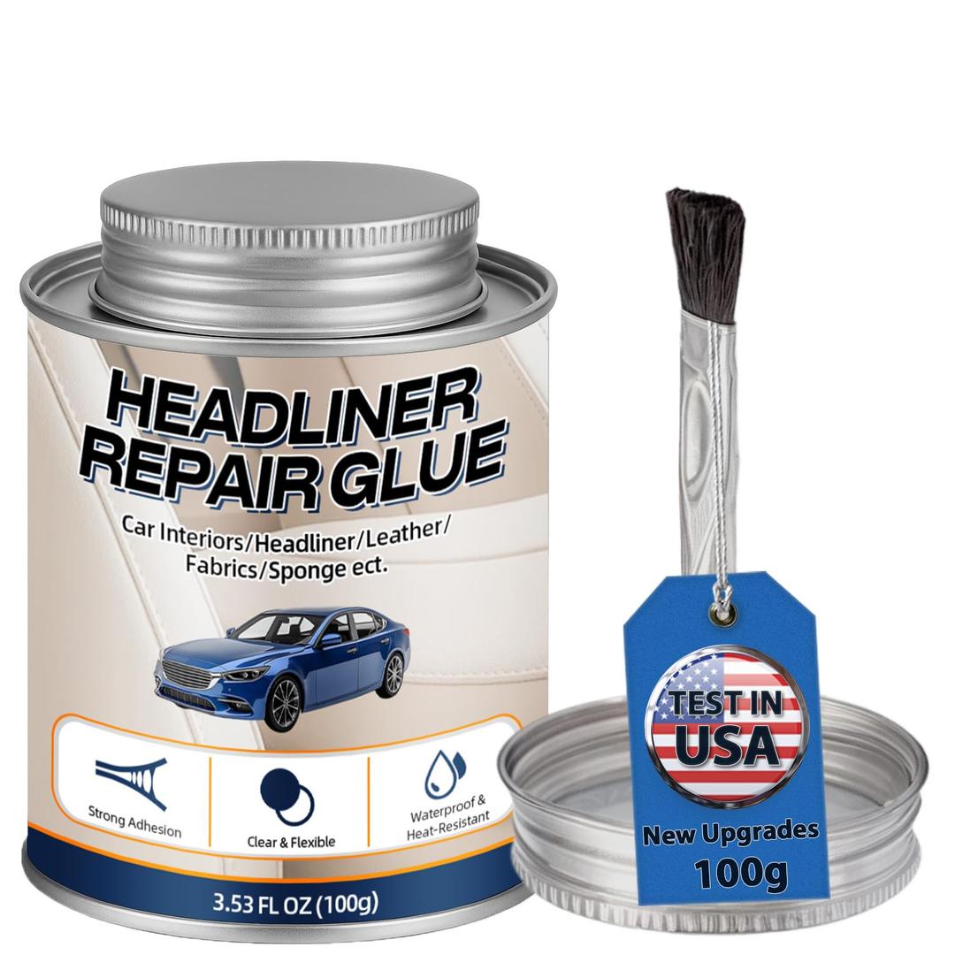 Car Headliner Glue, Upholstery Adhesive, Strong Automotive Interior Glue with Brush, Transparent Repair, Suitable for Fabric and Leather, 3.53OZ