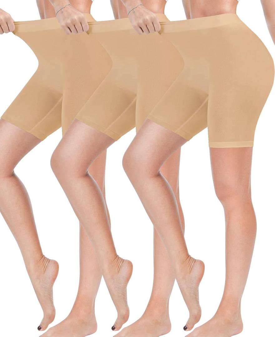 Reamphy 3 Pack Slip Shorts for Women Under Dress,Comfortable Smooth Yoga Shorts,Workout Biker Shorts, Small, Nude*3