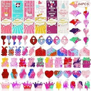 84 Pack Valentines Day Gifts For Kids, Valentines Cards with Pop Bubbles Bulk, Fidget Valentine For Girls Boys Toddler, Class Classroom Exchange Gifts, Fidget Toys Party Favors