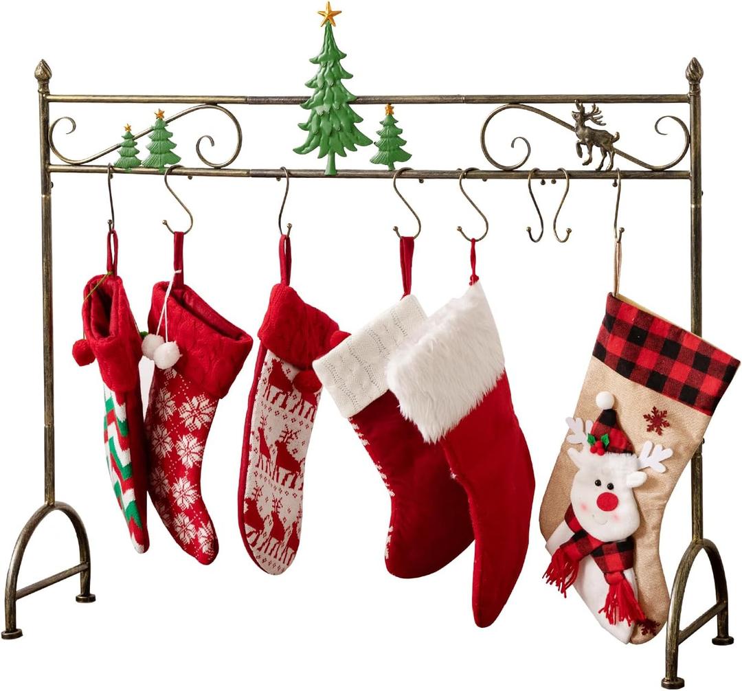 Christmas Stocking Holder Stand for Floor, Metal Freestanding Christmas Stocking Hanger Rack with 8 Hooks, Christmas Tree Sock Stand for Holiday Decor