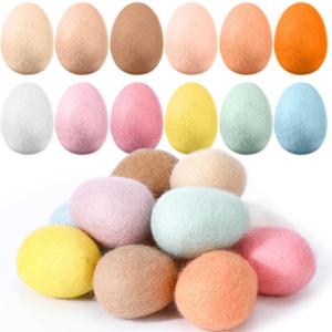 VitalCozy 12 Pcs Easter Colorful Felted Eggs Easter Pastel Felt Wool Eggs for Easter Spring Garland Crafts Tree Hanging Ornaments Party Decoration