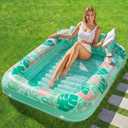 SLOOSH Inflatable Tanning Pool Lounger Float, 70" x 46" Pool Floats Adult with Pillow, 4 in 1 Suntan Tub Raft Floatie,Sunbathing Bed Lounge for Water Blow Up Ball Pit Party Gifts, L-Aqua Blue