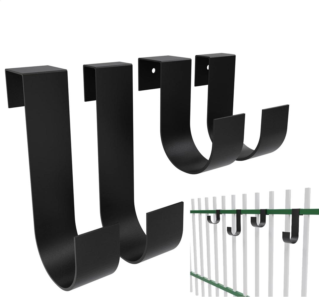 4 Sets Fence Hooks for Pool Equipment, Durable Over Pool Aluminum/ Vinly Fence Hanger for Pool Scrubber, Skimmer, Hose and Other Tools, Fits 1-1/ 4 Inch to 1-5/ 8 Inch Fence, Railing or Deck Railing, Black