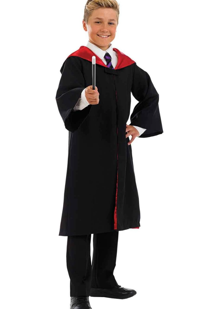 fun shack Kids Wizard Robe Cloak, Black Wizard Costume for Halloween, Kids Robe Outfit for Dress Up and Parties M
