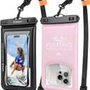 Waterproof Phone Pouch Floating 2 Pack, IP68 Waterproof Phone Case with Lanyard for iPhone 17 16 15 Pro Max, Galaxy S26 Ultra, Touch Screen, Cell Phone Dry Bag for Beach Cruise Essentials, Up to 8.5" (Black + Pink)