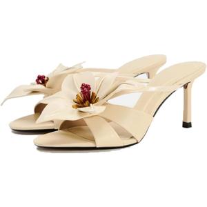 YIYA Women's Open Toe Floral Mules Strappy Kitten Heels Cute Flower Slip On Summer Dress Beach Vacation Sandals