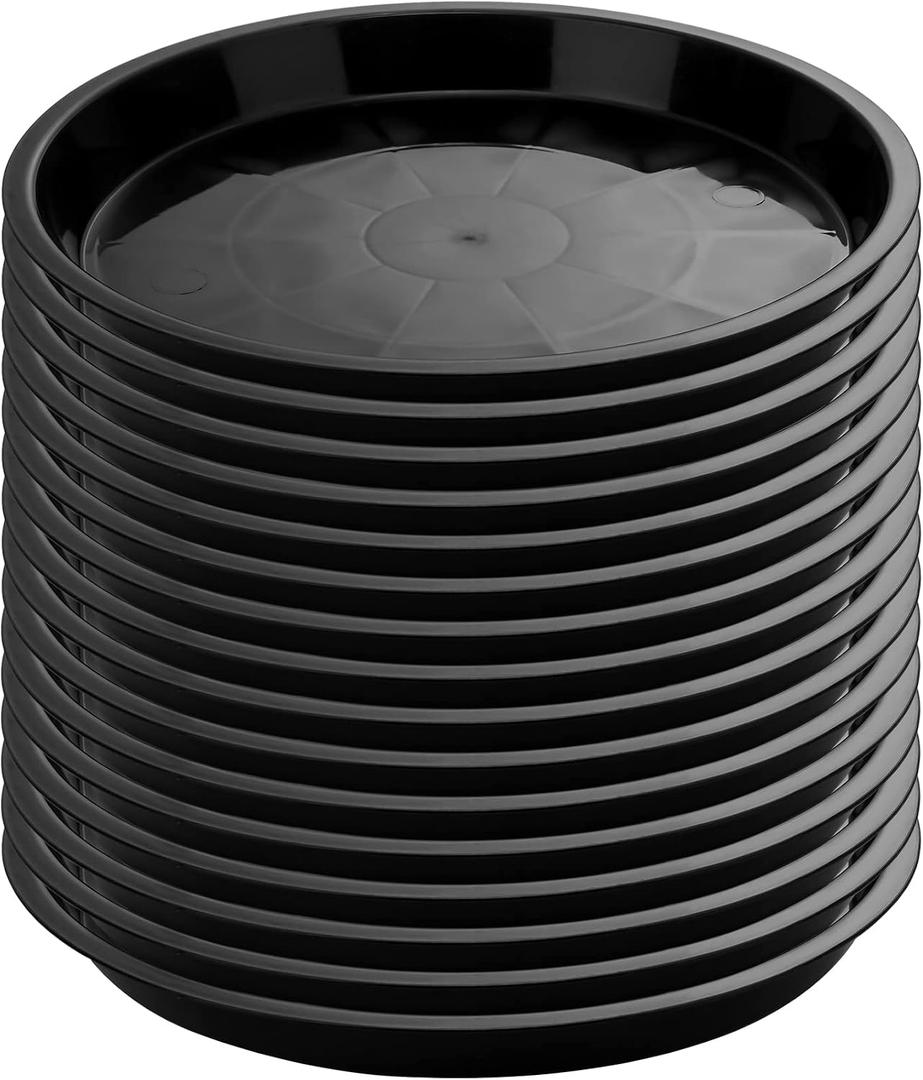 Honeydak 16 Pack 14.2 Inch Plant Saucer Plastic Plant Water Tray Plastic Saucers for Indoors Outdoors Round Pot Planter Heavy Duty Drip Trays for Garden Flower, Black, 14.2 Inches in Top Size