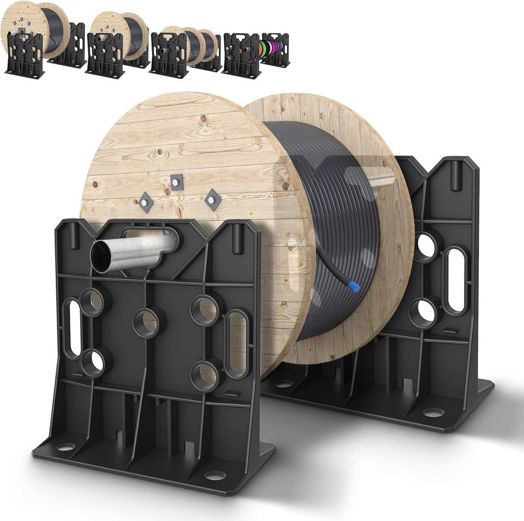 Wire Spool Rack, Multi-Purpose Wire Dispenser, Cable management rack for organizing cables, 34" Diameter 17" Tall, 15.87" Wide, 330-pound weight capacity (Black, 1 Pair)