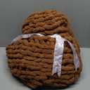 Bigacogo Chunky Knit Throw Blanket for Couch, 40x40 inches, 100% Hand Knitted with Thick Jumbo Chenille Yarn, Cozy Soft Large Rope Knot Cable Crochet Blankets for Sofa Bed Living Room, Caramel