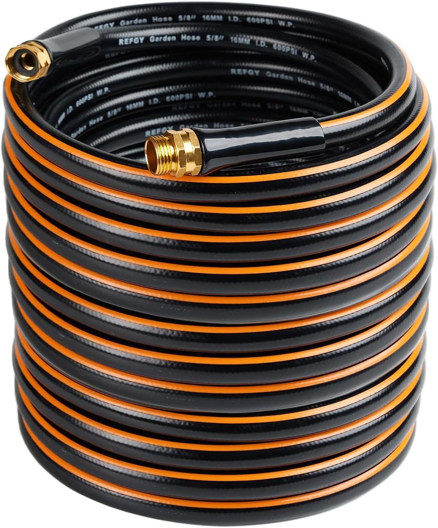 Heavy Duty Garden Hose 100 ft x 5/8 in, 600 PSI Non-Expandable Flexible Water Hose, Kink Resistant Lightweight Hybrid Hose, With Leakproof 3/4in Aluminum Copper Male to Female Fittings