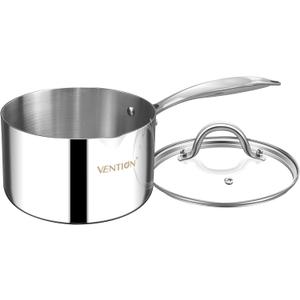 VENTION Tri-Ply Stainless Steel 1 Quart Saucepan with Lid, Bright Small Sauce Pan with Pour Spout, Small Pots for Cooking, Right Hand