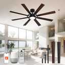 60 Inch Smart Ceiling Fan, Black Indoor/Outdoor Ceiling Fans with Lights and Remote, Compatible with Alexa/Google/App, 3CCT Dimmable 6 Speeds Timing for Living Room Bedroom Patio