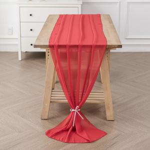 6Pack 10ft Chiffon Table Runner 29x120 Inch Sheer Romantic Table Runner for Wedding Birthday Party Bridal Shower Outdoor Decoration-Red