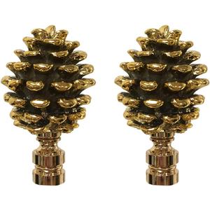 Royal Designs Pine Cone Resin Design 2.75" Lamp Finial for Lamp Shade, Polished Brass - Set of 2