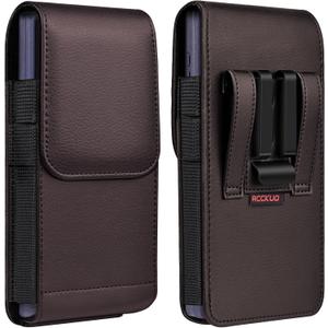 Leather Phone Holster with Strong Metal Belt Clip and Magnetic Closure Compatible with iPhone 16/15/14/13/12 Pro and Non-Pro, Galaxy S25 S24 S23 S22, M-Coffee