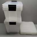 IRIS USA 32 Qt Stackable Plastic Storage Bins with Lids, 6 Pack - BPA-Free, Made in USA - Discreet Organizing Solution, Latches, Durable Nestable Containers, Secure Pull Handle - Pearl