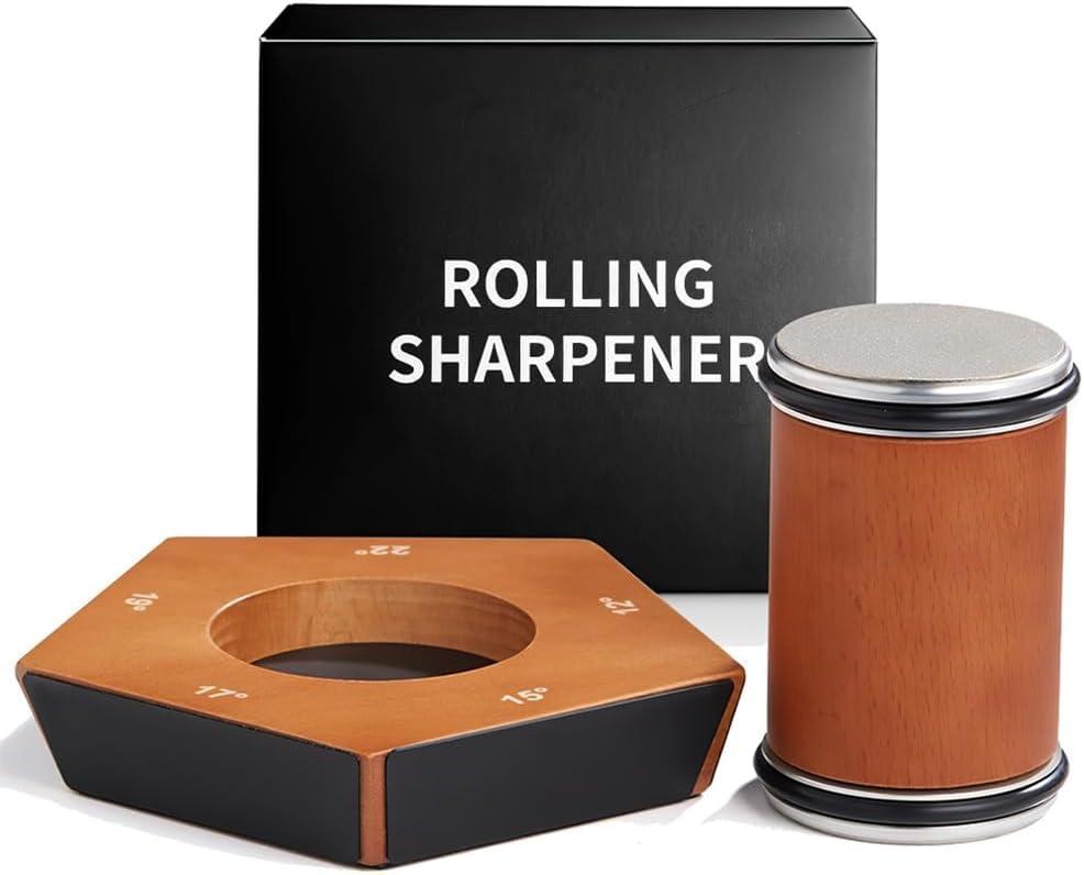 Rolling Knife Sharpener, 5-Angle (12,15,17,19,22) Sharpener with Replaceable Diamond Discs and Magnetic Base, Magnetic Knife Sharpening Kit for Kitchen Knives, Chefs and Home Cooks
