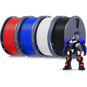 SUNLU PETG Filament 1.75mm 4KG Bundle,Less Stringing and Good Layer Adhesion,Individually Vacuum Packed, 3D Printer Filament 4kg,1kg per Spool,Pack of 4, 4 Colors,Black+White+Klein Blue+Red