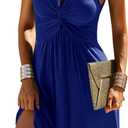 Veatzaer Women's V Neck Front Knotted Sleeveless Tank Dress Summer Solid Casual A Line Dress (Blue)M