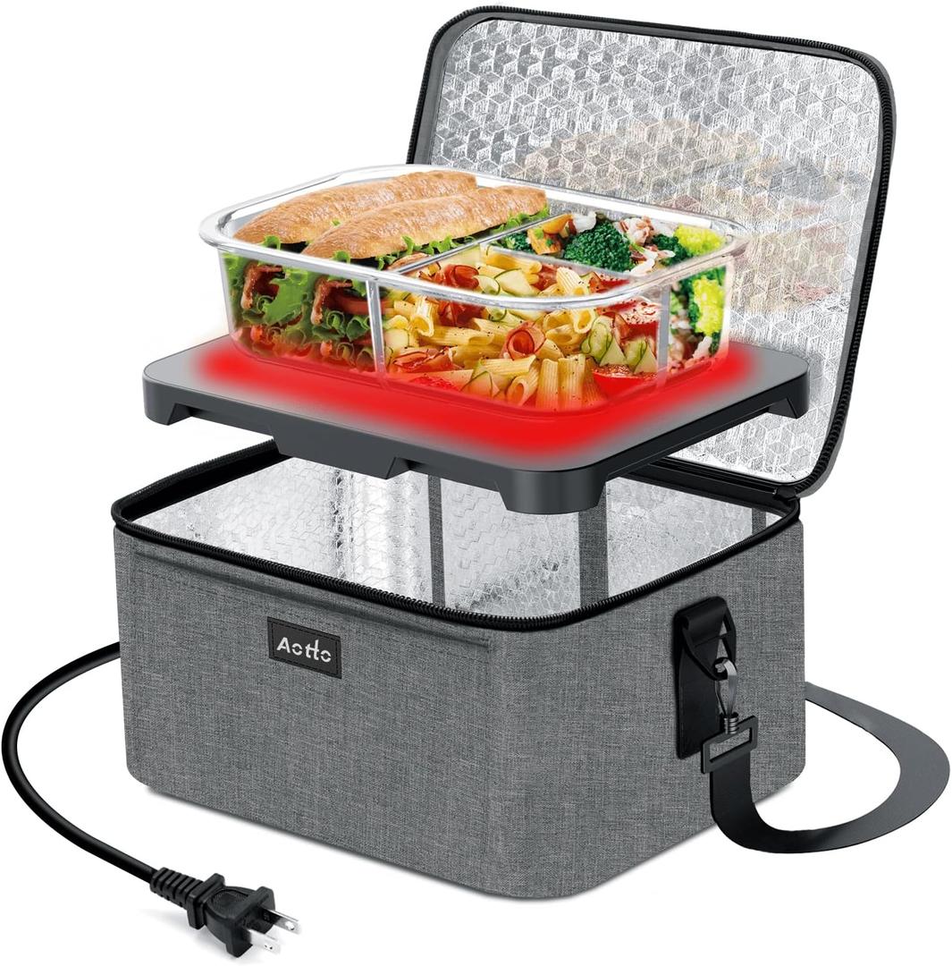 Aotto Portable Oven Electric Lunch Box Food Heater - 80W Heated Lunch Box Food Warmer for Adults, Work, Travel, Home Kitchen - Cook, Reheat, and Keep Warm 110V/120V