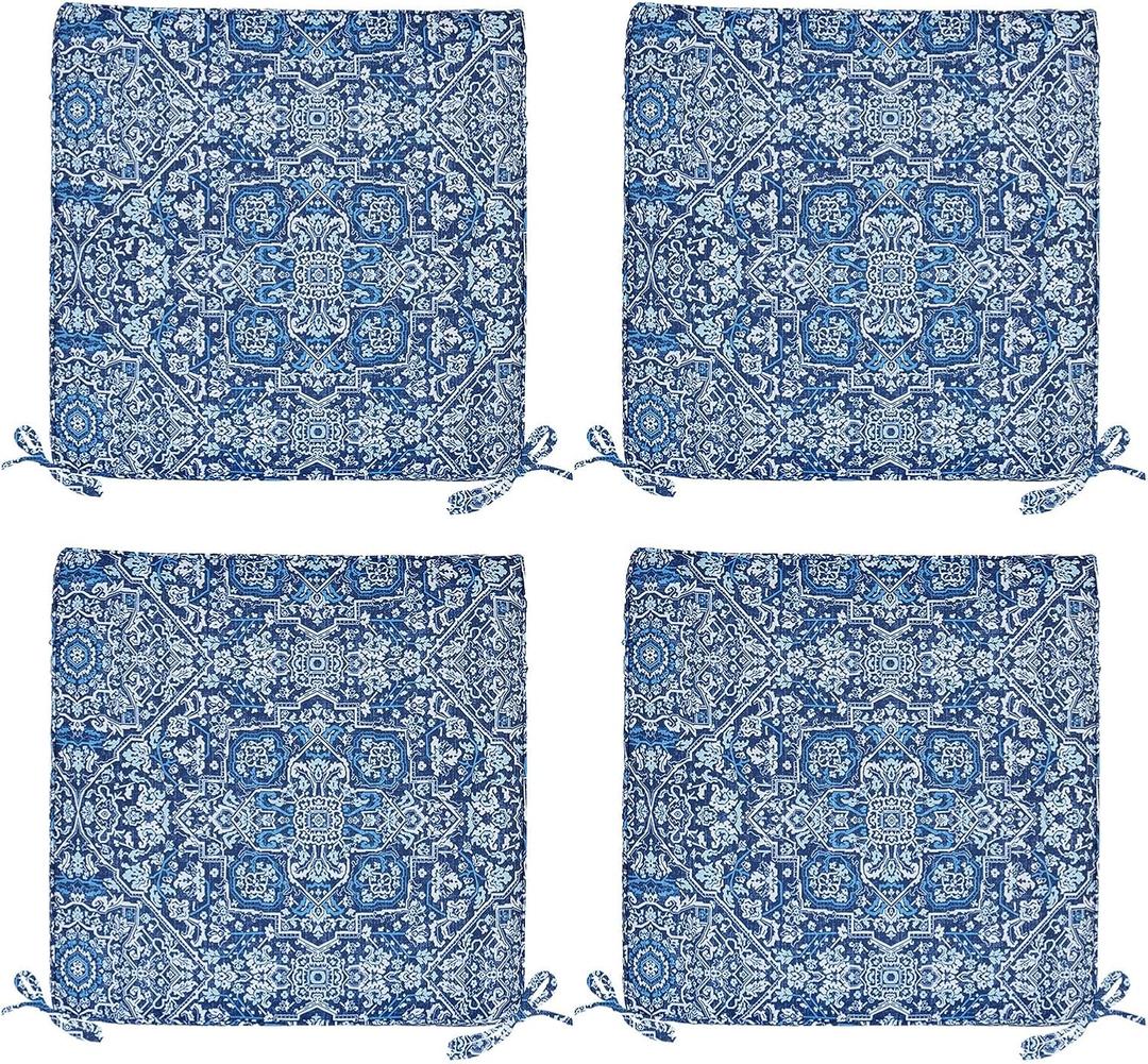 4 Pack Patio Cushion Covers Replacement, Washable Outdoor Cushion Covers Replacement with Zipper, Waterproof Outdoor Couch Cushion Slipcovers for Patio Furniture, Blue Charm, 18.9"D×18.9"W×3.15"H