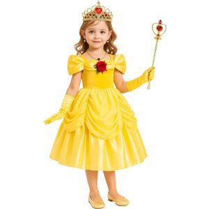 Princess Belle Costume Dress for Girls Toddler Halloween Christmas Yellow Fancy Outfits Dress Up