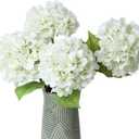 mizii 4Pcs White Artificial Hydrangea Flowers Large Fake Silk Hydrangea Flower with Leaves Stems Realistic Faux Hydrangeas Decorations for Wedding Table Centerpieces Vase Home Decor (White)