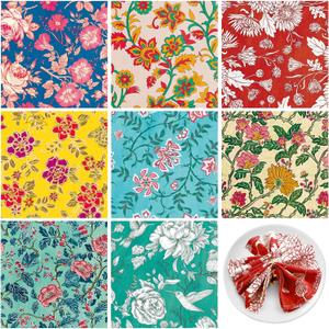 36 Pcs Cotton Cloth Napkins Mix Lot Napkins Floral Napkins 15 x 15 Inch Hand Block Flower Print Napkins Washable Indian Napkins Cloth for Dining Kitchen Cocktail Parties Table Decor